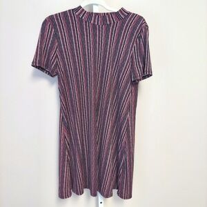 BCBGeneration Womens Mock Neck Striped Short Sleeve Mini Shift Dress M Mod Retro